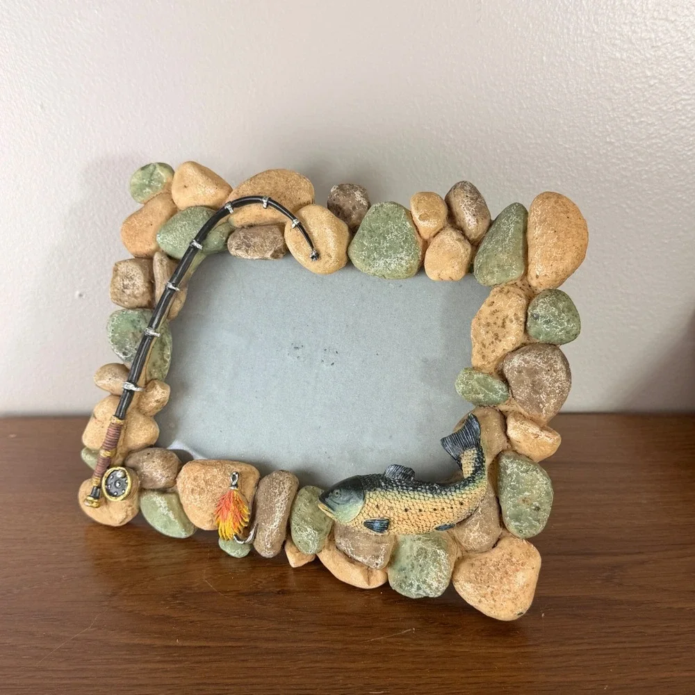 Rustic Fishing Picture Frame River Rock Bass Photo Frame Lodge Cabin Decor 4x6